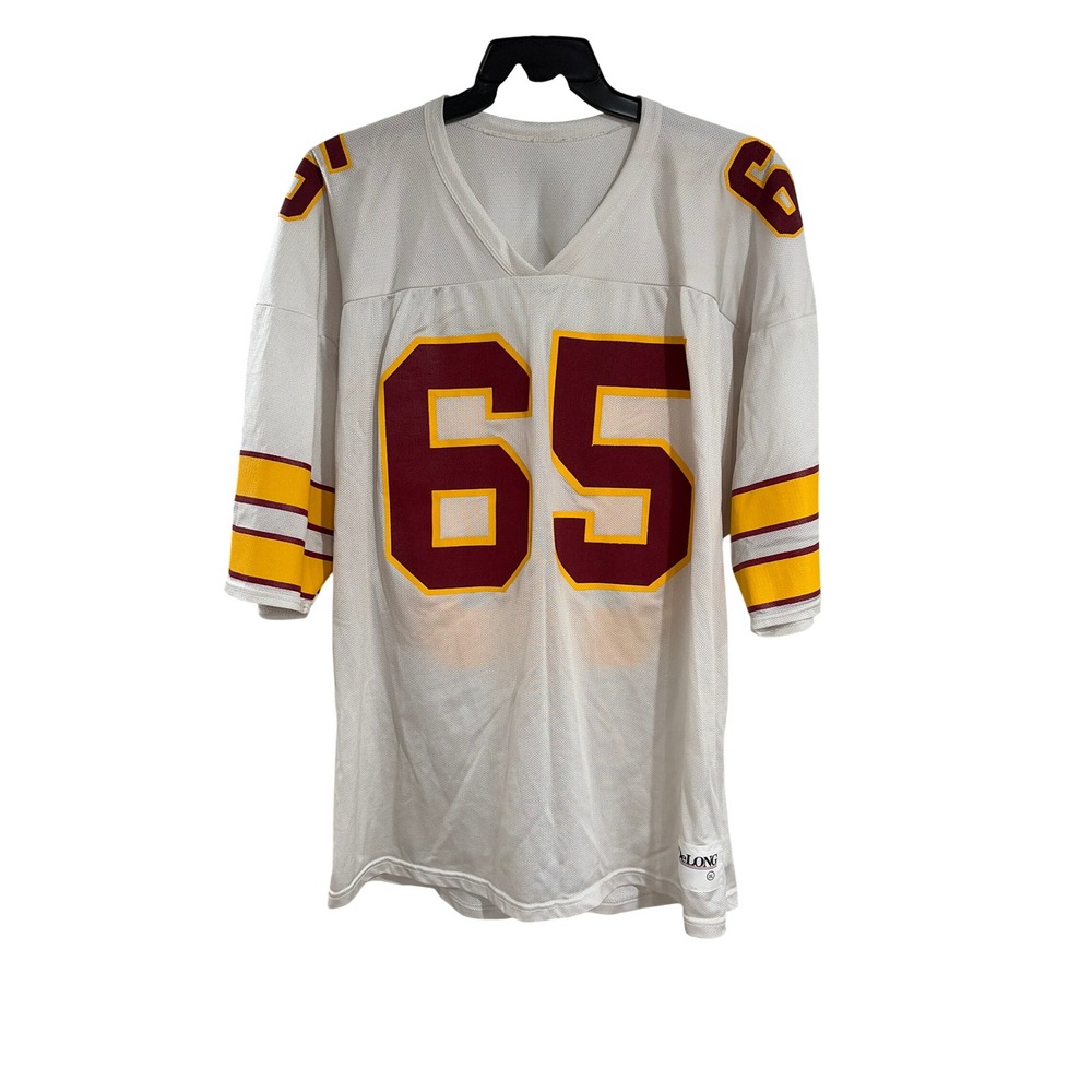 Vintage DeLONG Football Jersey White Burgundy Gold Mesh Number 65 Mens 3XL F74